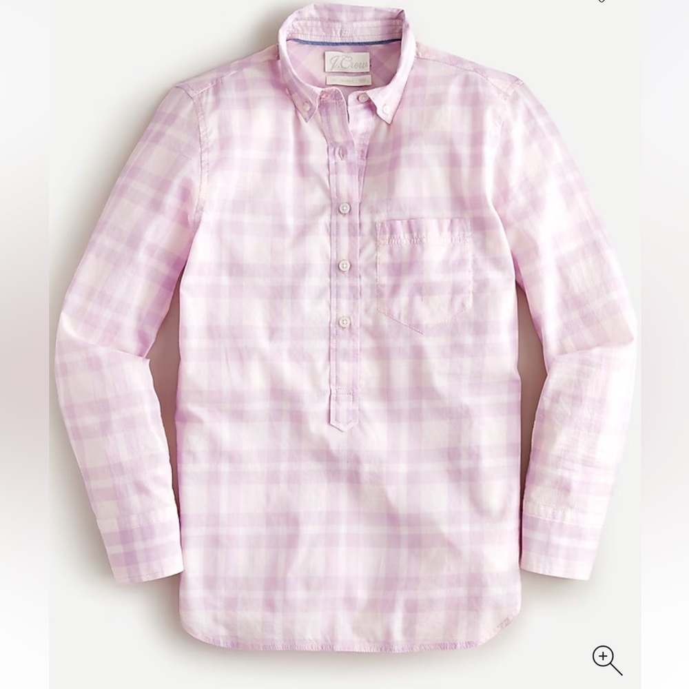 NWT J. Crew Classic-fit cotton voile popover (orchid plaid)